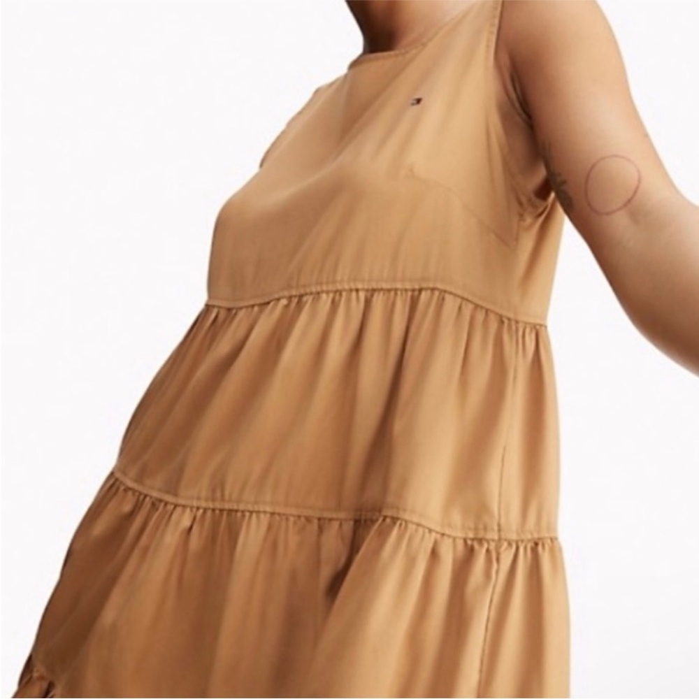 Tommy Hilfiger Tan Tiered Loose Flowing Sleeveless Dress